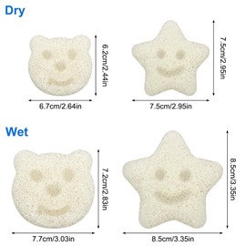 DaKuan Konjac Facial & Body Scrubber 4 Pack Star and Bear Shapes, 100% Natural Vegan Exfoliator (White)