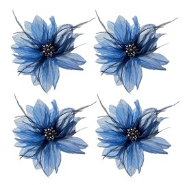 Women's Brooches 4pcs Organza Flower Feather Hair Clip Dancer Pin up Mexican Hair Flowers Clips Hairpin Brooch Tea Party Hats Headpieces Cotume Decor (blue)