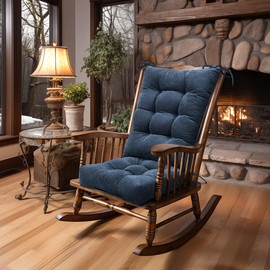 Lokex Rocking Chair Cushion Only,Tufted Non-Slip Comfortable Rocking Chair Cushions Indoor with Ties,Striped Rocking Chair Pads (Indigo blue-S2064-16, 21x17/17x17)