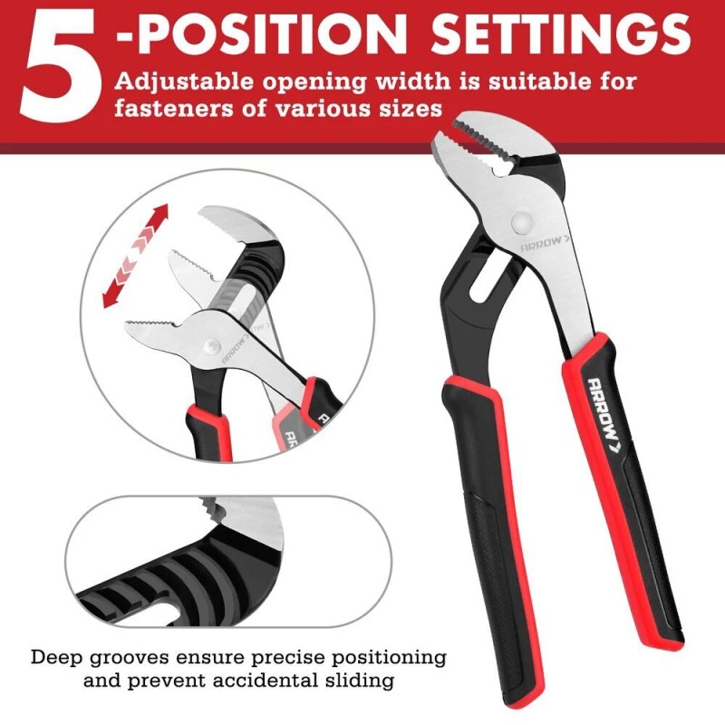 ARROW 8" Adjustable Groove Joint Pliers High Carbon Steel Tongue