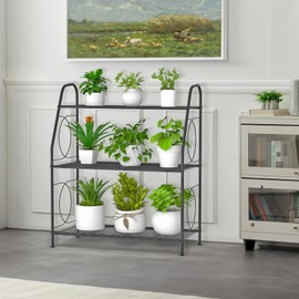 VyGrow Plant Stand, 3 Tier Plant Shelf for Indoor Outdoor, Heavy Duty Metal Outdoor Plant Stand Holder Rack for Living Room Balcony and Garden, Iron Wire, Black