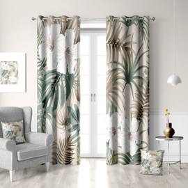 PAOPOED Tropical Floral Plant Black Out Window Curtains, Vintage Hibiscus Flower Palms Banana Monstera Decor for Bedroom, Living Room, Grommet Window Drapes 2 Panel Set, 52"x84"