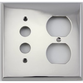 Polished Nickel 2 Gang Combination Switch Plate - 1 Push Button Light Switch Opening 1 Duplex Outlet Opening