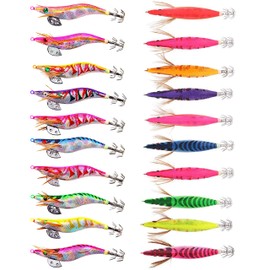 Squid Jig Hook Saltwater Fishing Lures, 10pcs/Bag Plastic Shrimp Hard Bait with Dual-Layer Hooks Squid Cuttlefish Sleeve Jig Hooks for Octopus Cuttlefish Fishing Tackle Box