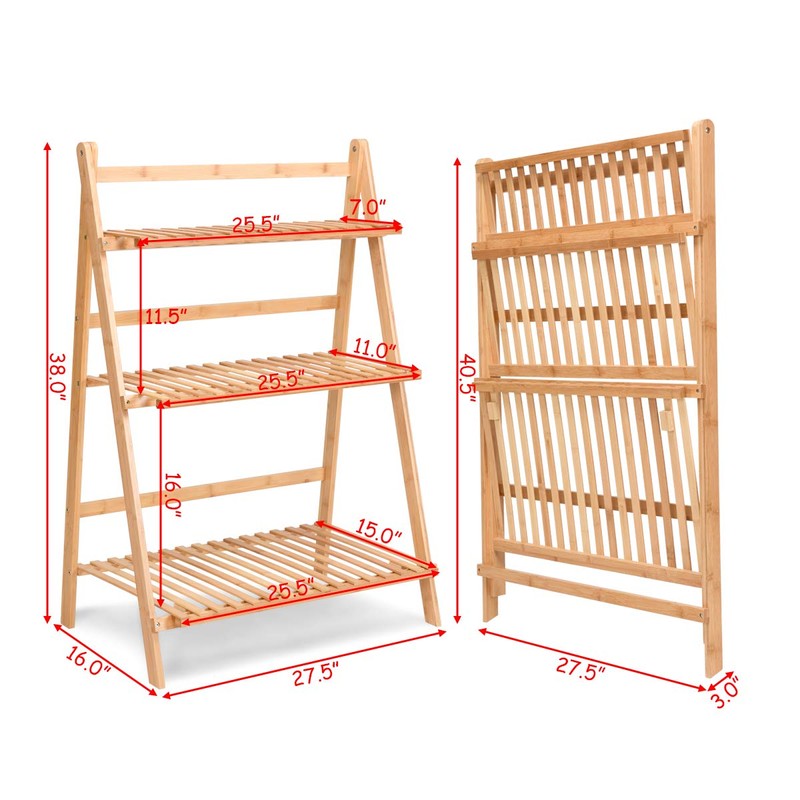 Casart Bamboo Ladder Stand Shelf, Foldable Multifunctional Flower Display Rack,