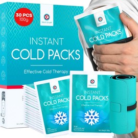 Medi Grade 30 x 100g (4.5" x 6") Instant Cold Compress, No Freezer Required - Single Cold Packs for Injuries, Ankle, Knees with Stabilising Band