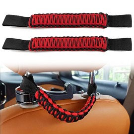 2PCS Safety Anti-Collision Headrest Grab Handles, Car Front Rear Seat Back Roll Bar Grip Handles Kit, Heavy Duty Automotive Interior Accessories Universal for SUV Truck Pickup (Red)