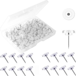 DACUAN 120 Count Push Pins, Clear Thumb Tacks for Wall Hangings Plastic Clear Push Pins for Cork Board Flat Head Thumb Tacks