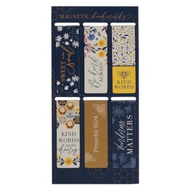 Christian Art Gifts Colorful Inspirational Magnetic Scripture Bookmark Set for Women: Kind Words are Like Honey Themed Navy Blue & Yellow Multicolor Floral Theme for Books, Bibles, Papers, Set of 6