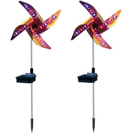 Yangers Pack of 2 Rainbow Garden Decoration Solar Windmill Light Solar Garden Lights Outdoor Garden Ornaments Solar Floor Lights Outdoor for Lawn Patio Yard Pathway Decoration Automatic On/Off