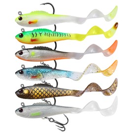 GOTOUR Soft Fishing Lures,Walleye Fishing Jigs Lure, Weedless Paddle Tail Swimbait for Bass, Bass Fishing Lure with Spoon, Fishing Bait for Freshwater and Saltwater