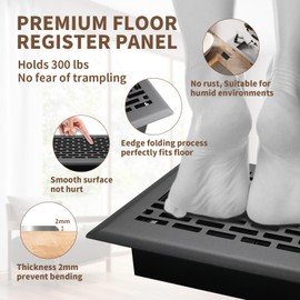 SANYCASA Floor Register 4x8 Inches - Heavy Duty Walkable Steel Floor Vents Ease Adjust Air Flow Direction Floor Registers - Boston Design -Matte Black Air Floor Vent Covers for Home