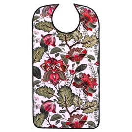 AIEX Adult Bib Waterproof Bib Protector Clothing Protector Machine Washable with Crumb Collector for Elderly Women (Floral Print)