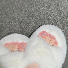 Pink Press on Toenails Short Square Fake Toenails Chrome Acrylic Toe Nails Cute Glossy False Toe Nails with Aurora Powder Designs Solid Full Cover Artificial Toenails for Women and Girls 24Pcs