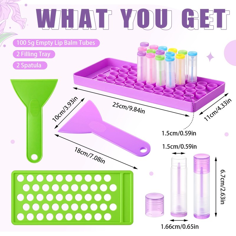 100 Pcs Lip Balm Tubes with 2 Filling Tray and