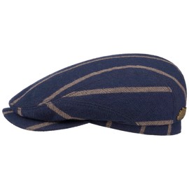 Stetson Contrast Stripes Wool Flat Cap Peaked Cap Flat Cap Men Wool Cap Made in Germany with Lining Peak Autumn Winter, darkblue
