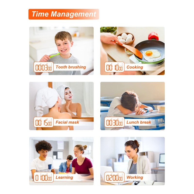 LIORQUE Digital Timer Egg Timer Digital Kitchen Timer with Clock,