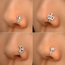 9pcs Nose Ring Jewelry Shape Nose Ring  Copper Non Piercing Nose Rings, U Shape Star Love Crown Nose Clip with Zirconia shape nose nose ring nose ring Punk Rhinestone Clip-On Gold gold  nose protection bracelet cross  septum Stainless Steel