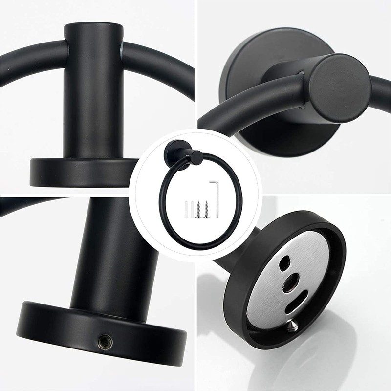Towel Holder, Black Frosted Wall-Mounted Towel Ring in 304 Stainless