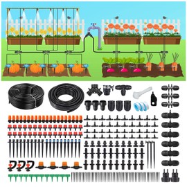 302PCS Drip Irrigation System for Garden: Automatic Drip Irrigation Kit Plant Watering System with 5 Kinds of Sprayers for Greenhouse Yard
