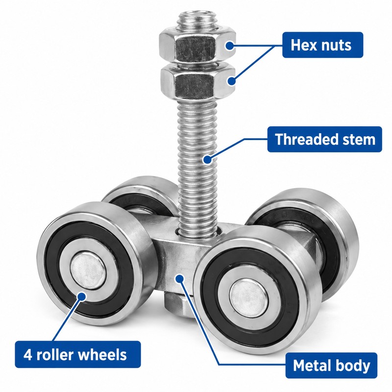4-Wheel Sliding Door Roller for Wardrobes – Ceiling Track Trolley