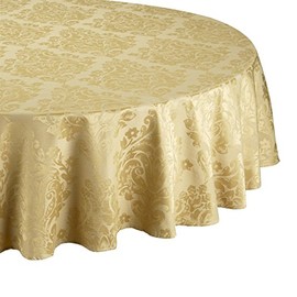 Palazzo Damask Antique Gold Christmas Round (Circular) Tablecloth Ideal For 4-6 Place Settings (69in-175cm Diameter Approx)
