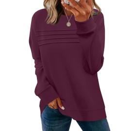 WIHOLL Long Sleeve Shirts for Women Casual Fall Outfits 2025 Crew Neck Sweatshirts Women Pleated Front Tops Purple XXL