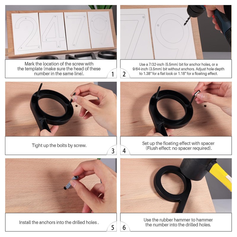 Floating House Number 2, YIPLED 6 Inch Modern House Numbers