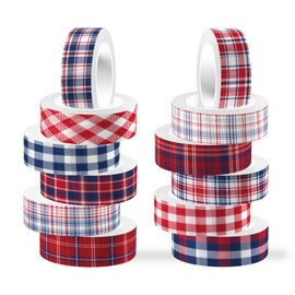 CC HOME American Plaid and Paper Washi Tape, 12 Rolls, 15 mm American Theme Decoration Washi Tape Set, Masking Tape, Decorative Paper Stickers for Wrapping Gifts, DIY Art Crafts