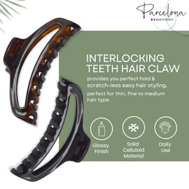 Parcelona French Slim Small Tortoise Shell Brown and Black Celluloid Jaw Hair Claw Clip Clamp Clutcher