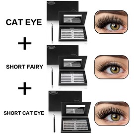 Cofier DIY Lash Kit Press on Lash No Glue Lash Self-Adhesive Eyelash Kit Individual Lashes Beginner Friendly Makeup Cosmetic Eyelashes with Tweezers(80/90/120 Pcs):_Natural Set (Cat Eye/Short Cat Eye/Short Fairy)