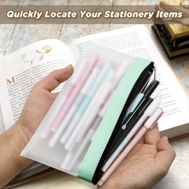 FaceRain 6 Pcs Transparent Pencil Bag with Zipper Stationery Bag Transparent Makeup Bag Used for Office Supplies Makeup Travel Etc (Macron color scheme)