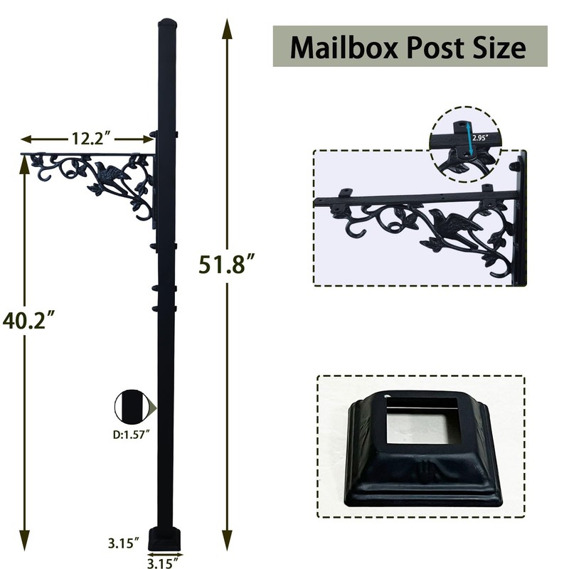 MEIYIHUI 40.2-51.8" H Heavy Duty Outdoor Mailbox Post, Steel Mailbox