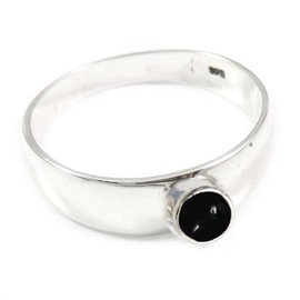 JEWELSTREZORO Cabochon-Schwarzer Onyx Edelstein-für Herren und Damen,Geschenkartikel, 925er-Sterling Silber Band Ring Schmuck TSR366BY_27 (73 (23.2))