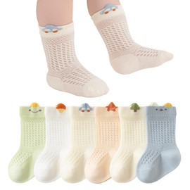BEHELE Baby Toddler Socks Girl Boy Thin Mesh Crew Socks Newborn Infant Pointelle Eyelet Socks 6 Pairs (US, Age, 0 Months, 6 Months, Style2)