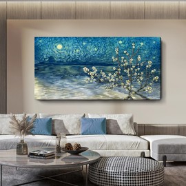 amatop Extra Large Wall Art Floral Tree Canvas Print for Living Room Bedroom Office– Oversized Plum Blossom Lake Landscape Picture Modern Blue Teal Nature Artwork Decor 58x29 Inch