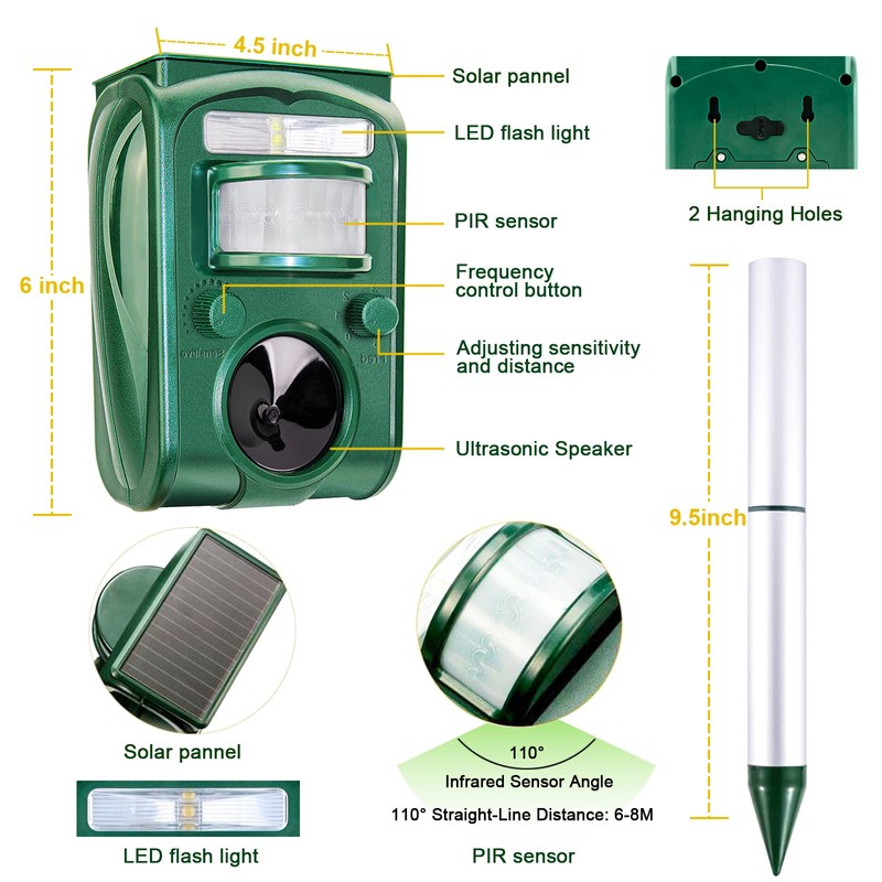 Ultrasonic Animal Repeller Outdoor Solar Animal Repellent with Motion Sensor