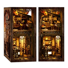 XiongDaFaFa Coffee Shop Book Nook Kit - Tranquil Cafe Wooden Model with LED Lights | Rotating Gears & 9"x7" Acrylic Display, 14+ DIY Craft for Adults (Serenity Diorama)