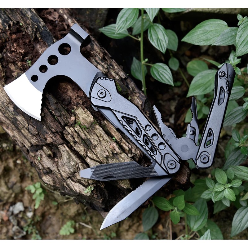 TESCOACH Multi-Tool Multi-functional Hatchet 15-in-1 Outdoor Tool for Hiking Vehicles