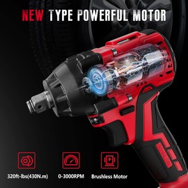 SEYVUM SEYVUM Impact Wrench,1/2" Impact Gun, Power Impact Driver Max Torque 320 Ft-lbs (430N.m), Cordless Impact Wrench with 20V Brushless Motor, 3.0Ah Li-ion Battery with Fast Charger, 4 Pcs Impact Sockets