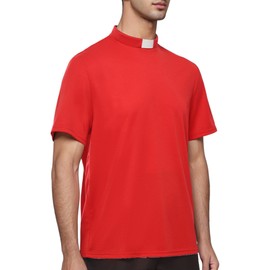 Men's T-Short Sleeves Tab Collar Clergy Minister Priest Outfit Priest Costume Shirt Tops Red