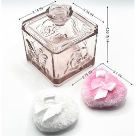 WHSLILR Body Powder Puff and Container - Glass Dusting Powder Container with 2 Soft Puffs – Vintage Powder Puff Case for Women & Girls (3.74x3.74x4.53 H IN)- GRB013-Pink
