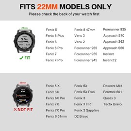 Braided Bracelet Compatible with Garmin Fenix 8 47 mm/7/6/6 Pro/5/5 Plus, 22 mm Fabric Elastic Sport Nylon Replacement Strap for Forerunner 935/945/Instinct 2/Approach S60/S62, Garmin 22mm