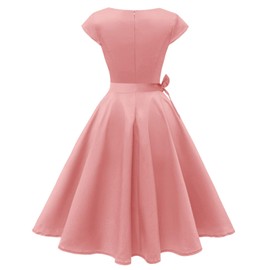 Kingfancy Women Vintage 1950s Dress Retro Cocktail Party Swing Dresses with Cap Sleeves Blush M