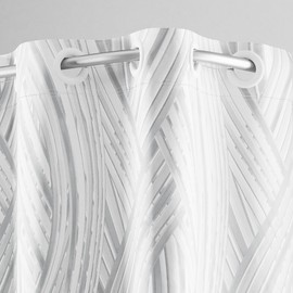 Hookless It's A Snap! Faux Silk Shower Curtain, 3-in-1 Curtain Includes Fabric Shower Curtain with Flex-On Rings & Fabric Liner with Magnets, 71" x 74", Waves Print, Silver