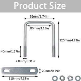 U-bolt square U bolts U-bolts clamps 4 pieces 120 x 80 mm 304 stainless steel square bracket axle plate M8 with nuts frame straps bracket bolts for towing cars ships repair
