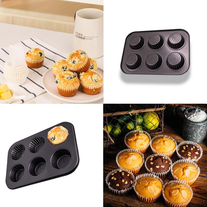 6 Muffin Moulds Baking Tray Cupcake Moulds Cups Perforated Mince