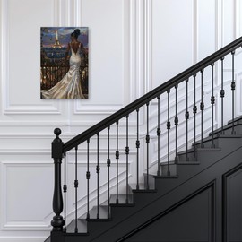 PBXBJY African American Wall Art Black Girl Canvas Art Black Woman in Paris Pictures Fashion Painting Poster Modern Artwork Living Room Girls Room Decor Frame (12.00" x 18.00")