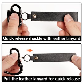 FZSFVAQ 2 Pcs SCBA Mask Quick Release Clip Shackle, Firefighter Accessory, Quick Release Lanyard, Marine Grade 316 Stainless Steel Rigging Shackle with Black Leather Handle