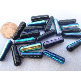 20 BLACK AB opaque 7x22 mm bottle/peg  Czech pressed glass beads